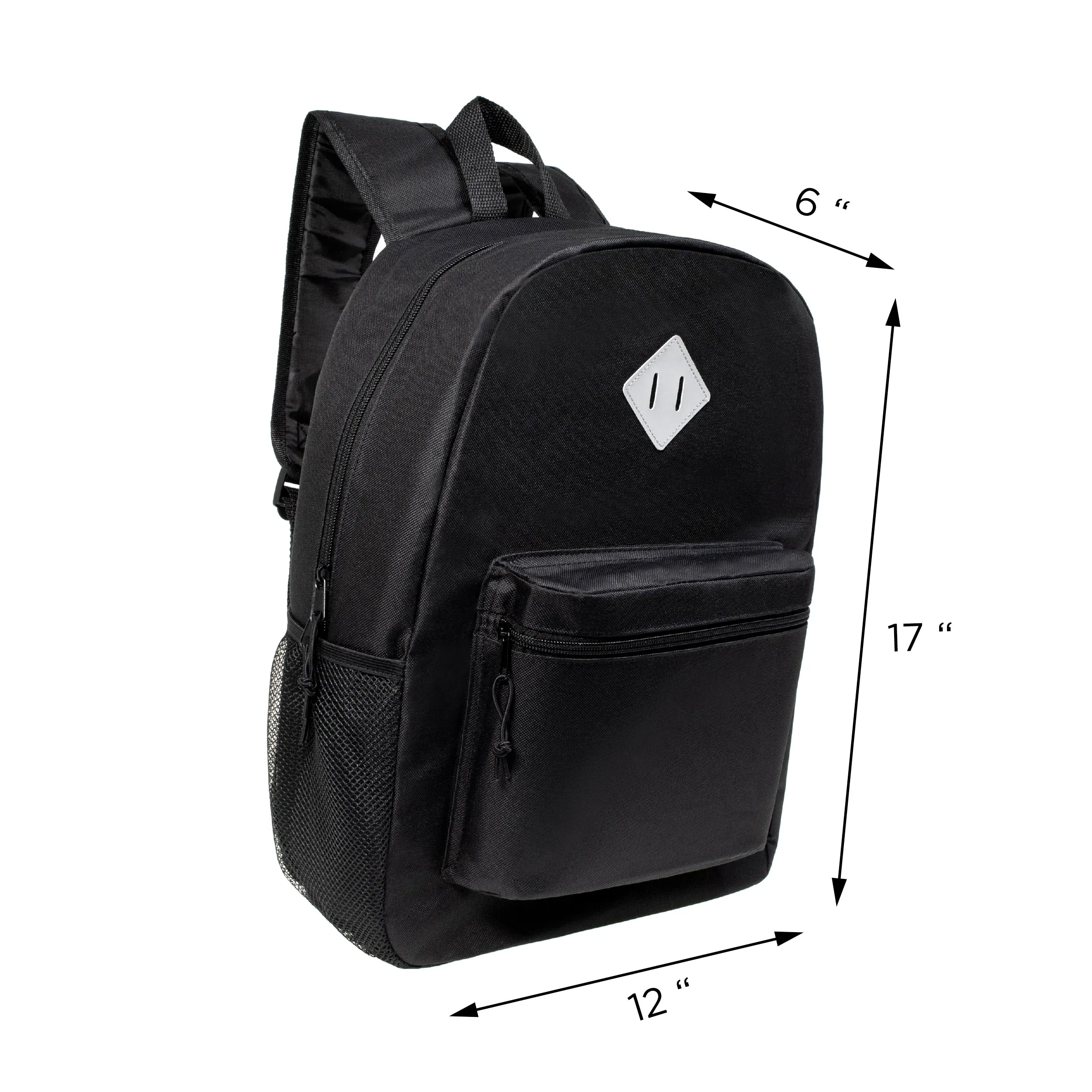 12 Reflective Patch 17" Black Backpacks & Your Choice of 12 Winter Item Sets - Wholesale Care Package: Homeless, Emergency, Charity