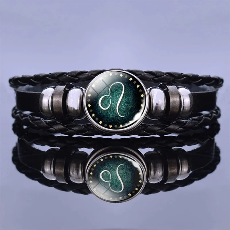12 Zodiac Signs Constellation Charm Bracelet Men Women Fashion Multilayer Weave Leather Bracelet & Bangle Birthday Gifts