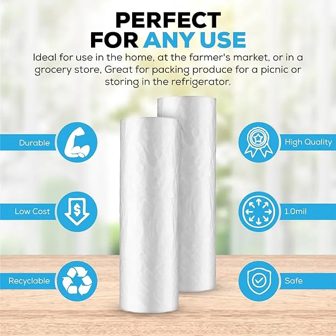 500 x Clear Plastic Bags on a Roll | Food and Sandwich Roll Bags | Freezer Food Storage Bags Rolls | Clear Plastic Poly Food Bags Multi-Use Fresh Fruit and Veg (9" X 14")