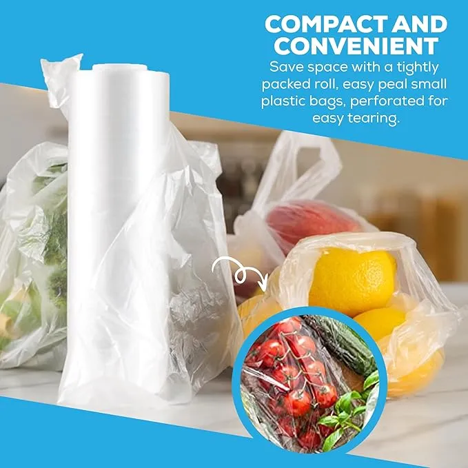500 x Clear Plastic Bags on a Roll | Food and Sandwich Roll Bags | Freezer Food Storage Bags Rolls | Clear Plastic Poly Food Bags Multi-Use Fresh Fruit and Veg (9" X 14")