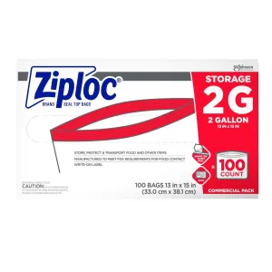 682253 Ziploc Storage Bags, 2 gal, 100 Bags, Zipper, Clear, Solid