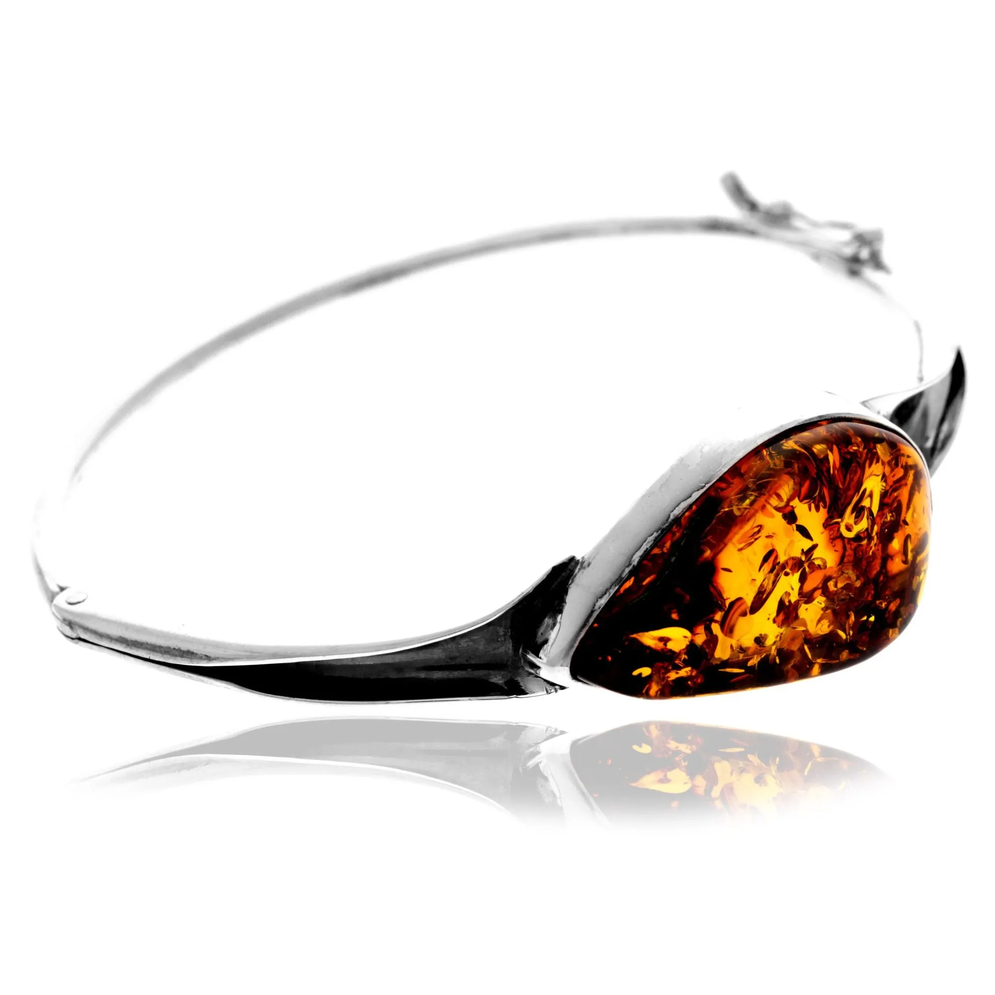 925 Sterling Silver & Genuine Cognac Baltic Amber Exclusive Bangle - BL0191