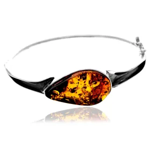 925 Sterling Silver & Genuine Cognac Baltic Amber Exclusive Bangle - BL0191