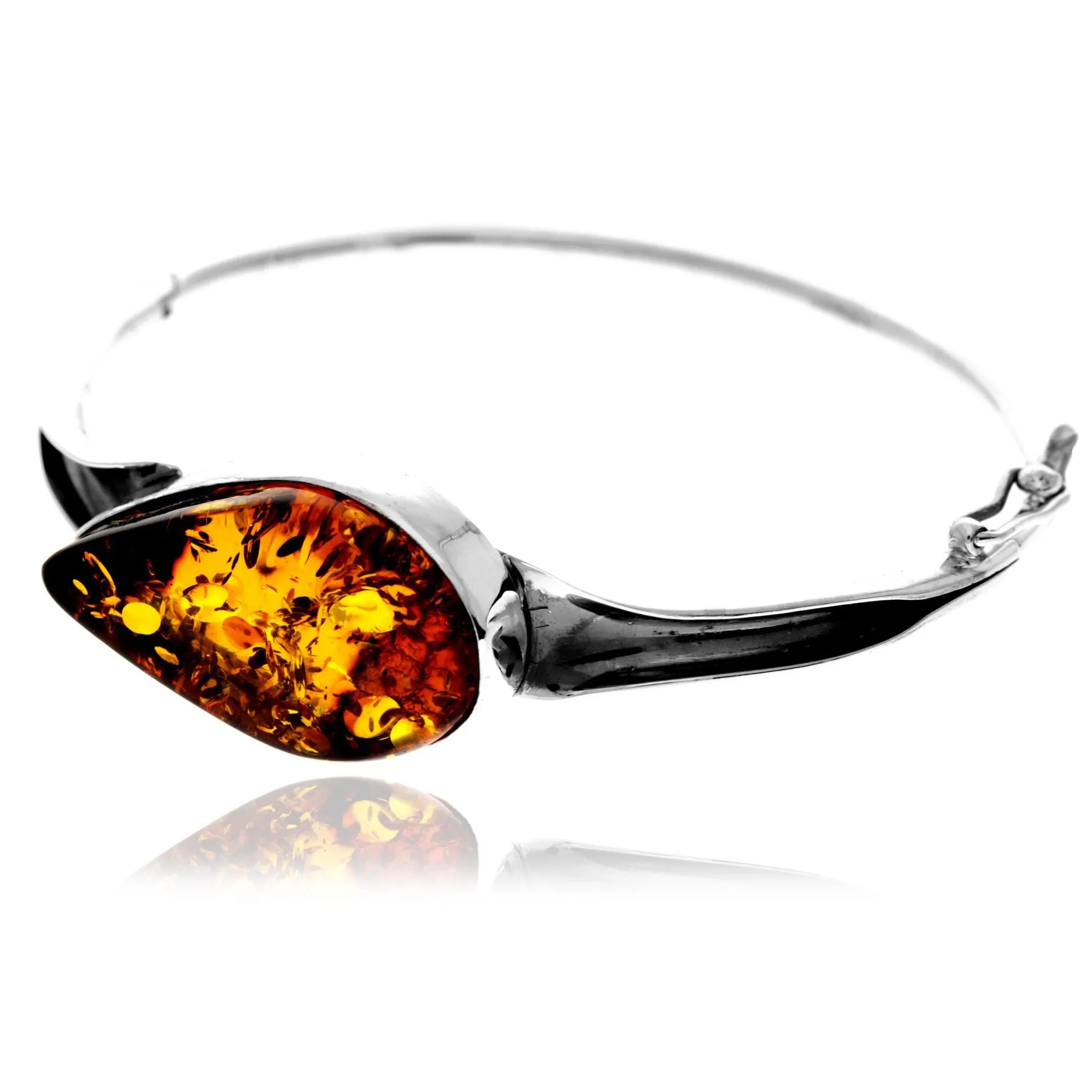 925 Sterling Silver & Genuine Cognac Baltic Amber Exclusive Bangle - BL0191