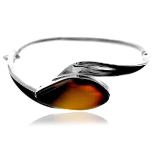 925 Sterling Silver & Genuine Lemon Baltic Amber Exclusive Bangle - BL0193