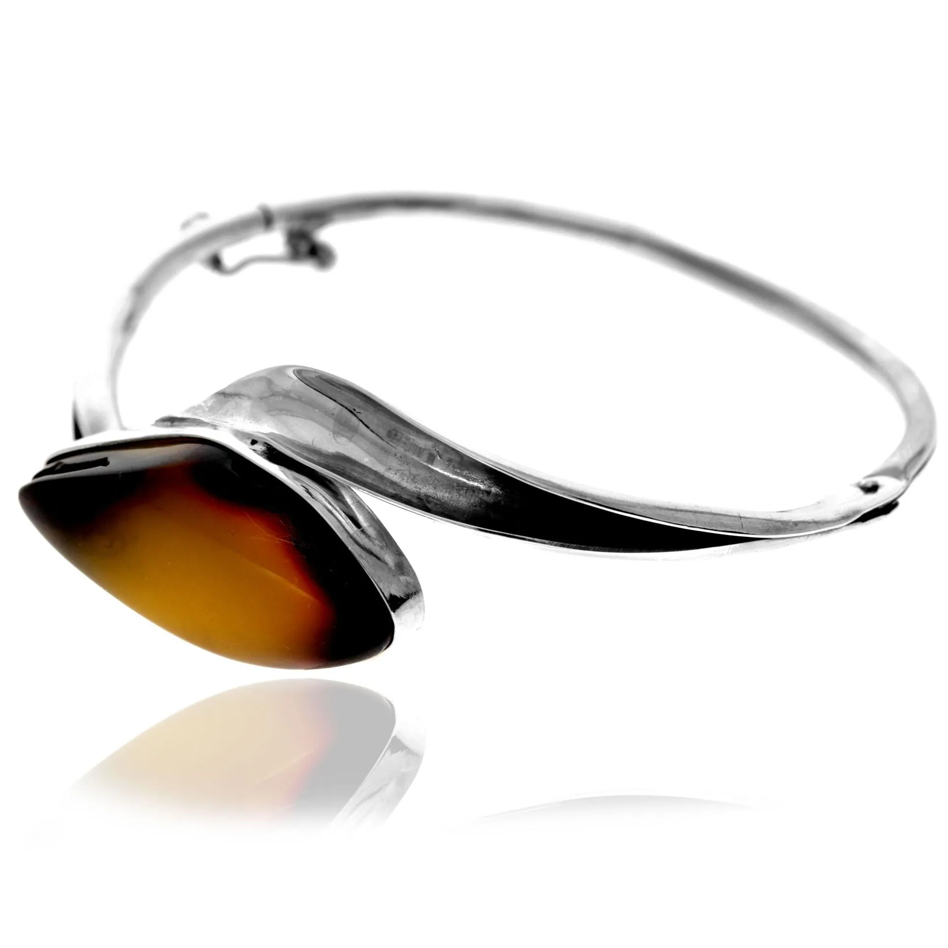 925 Sterling Silver & Genuine Lemon Baltic Amber Exclusive Bangle - BL0193