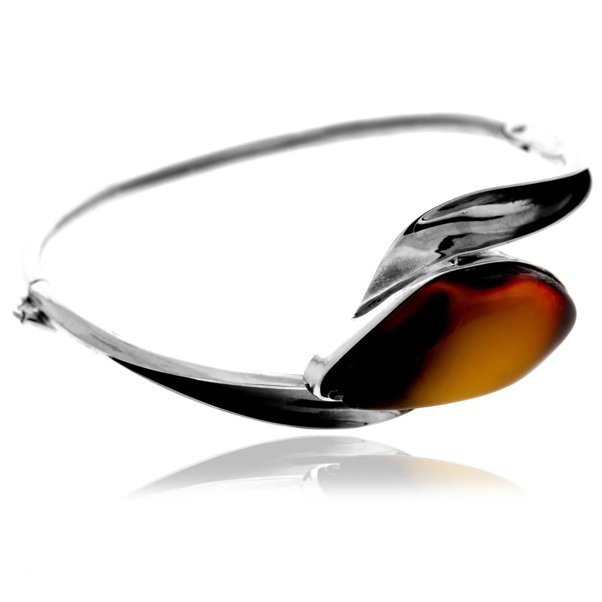 925 Sterling Silver & Genuine Lemon Baltic Amber Exclusive Bangle - BL0193
