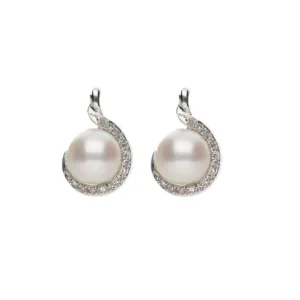 9k White Gold Diamond & Pearl Stud Earrings