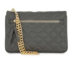 Alexis Grey Quilted Faux Leather Clutch With Gold Chain Wristlet