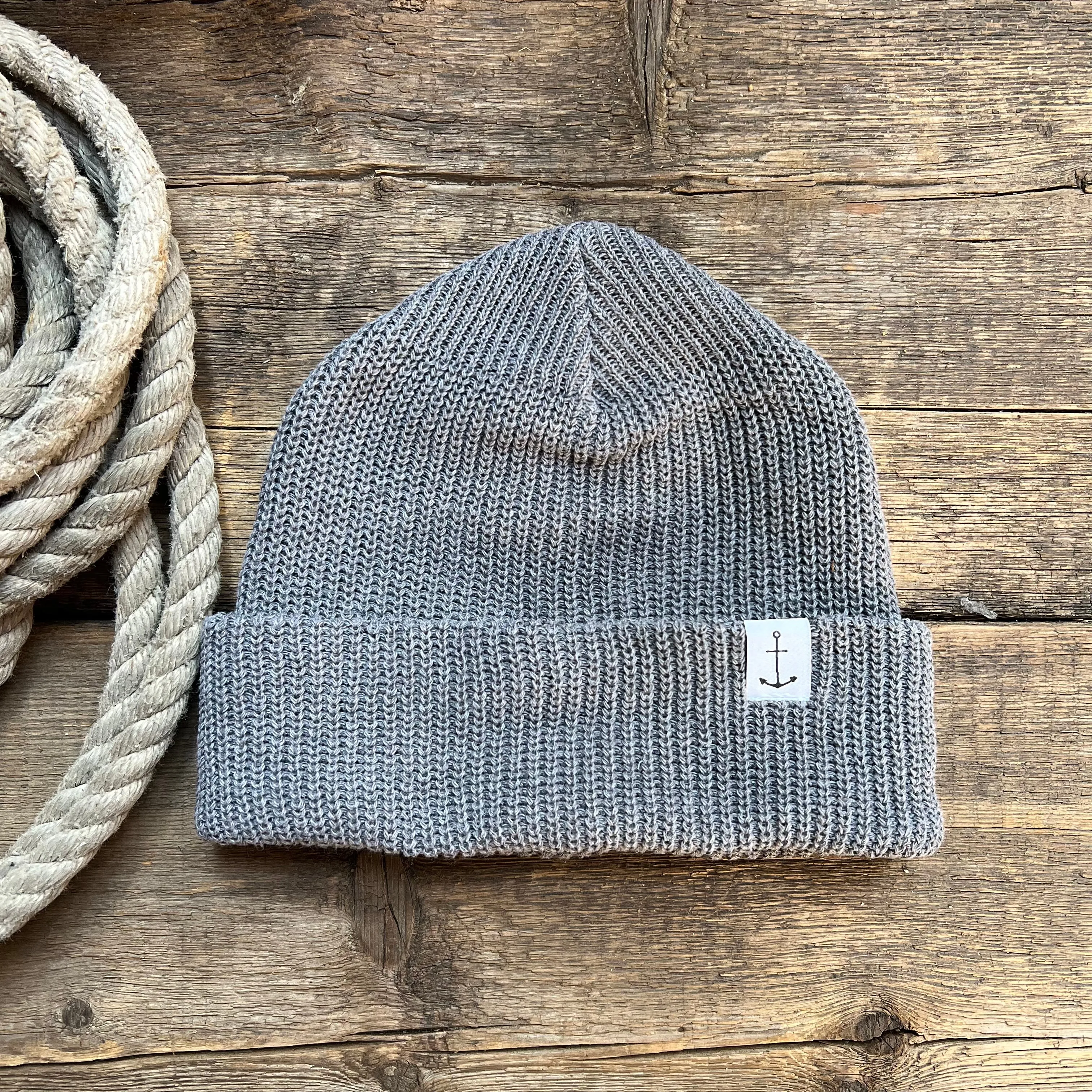 Anchor Upcycled Cotton Beanie, Battleship Grey