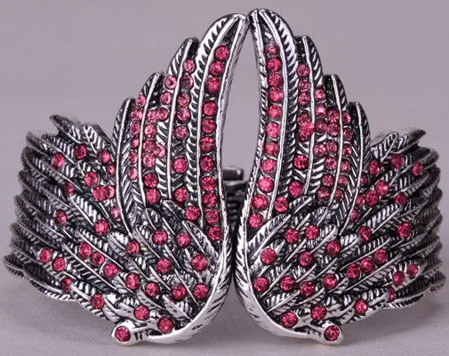 Angel wings feather bracelet women biker jewelry antique gold & silver plated W/ crystal