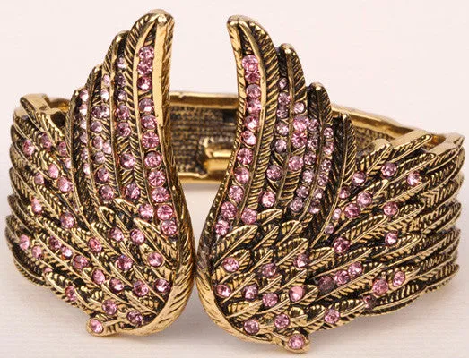 Angel wings feather bracelet women biker jewelry antique gold & silver plated W/ crystal