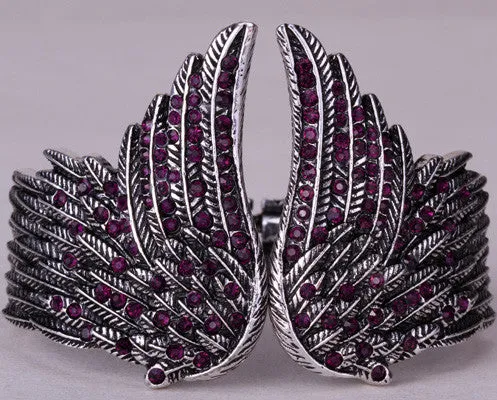 Angel wings feather bracelet women biker jewelry antique gold & silver plated W/ crystal