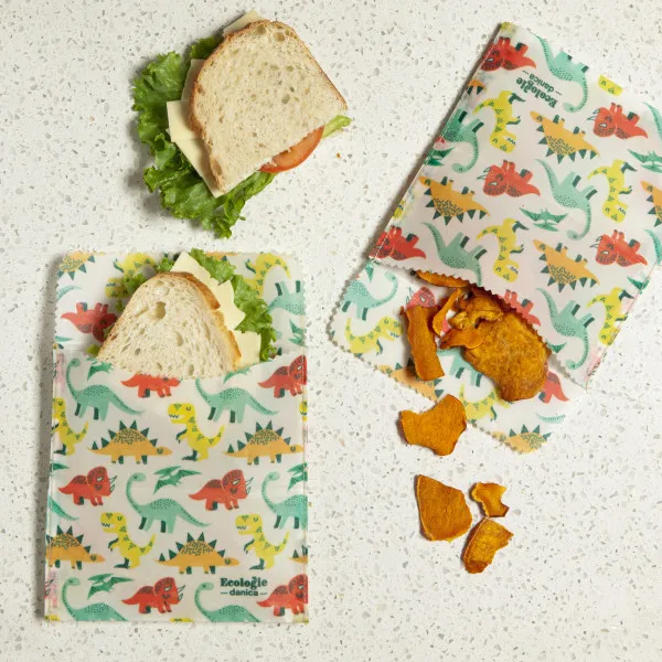 Beeswax Dandy Dino Sandwich Bags / 2 pc / Ecologie
