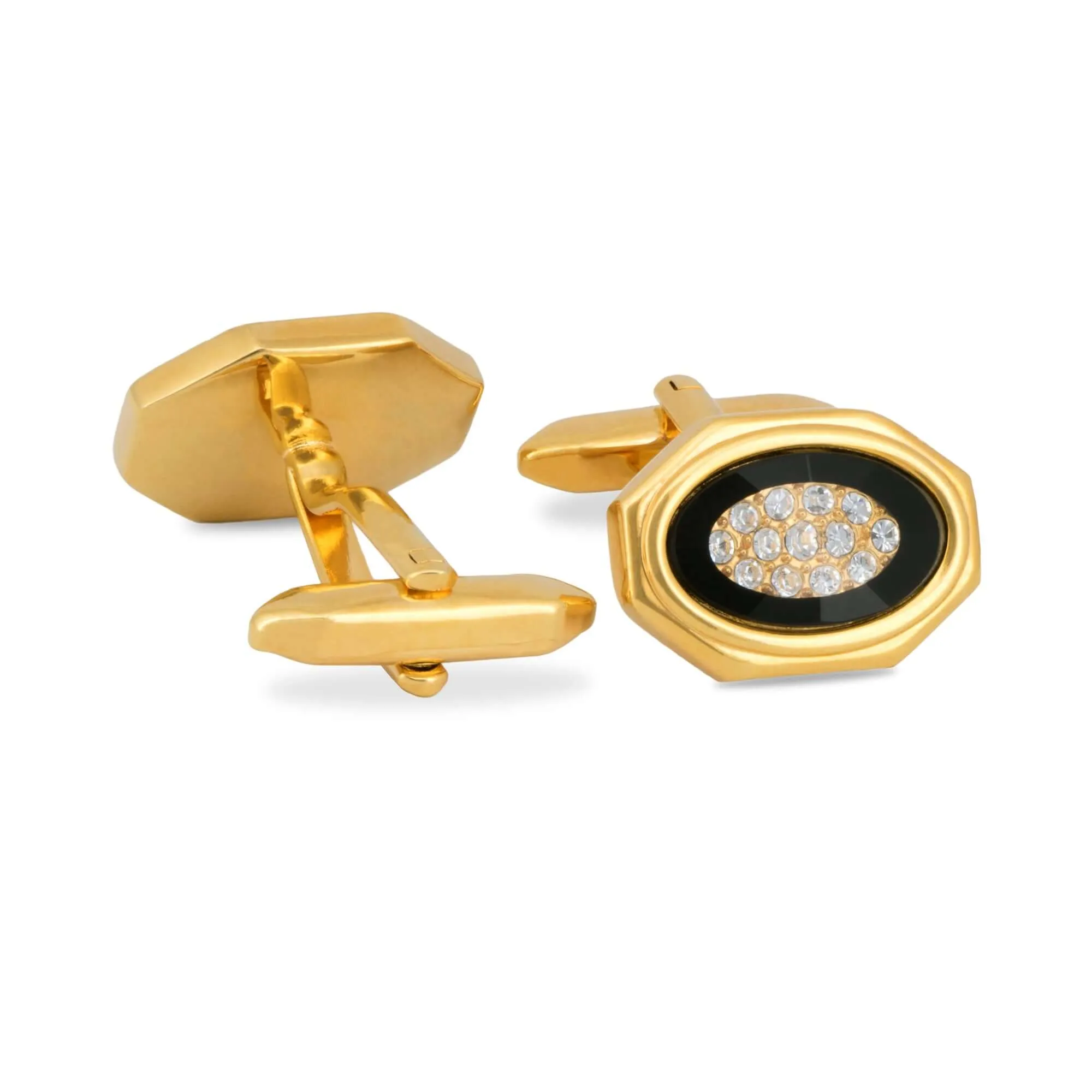 Black Bezel Cufflinks in Gold with Crystal Details (Online Exclusive)