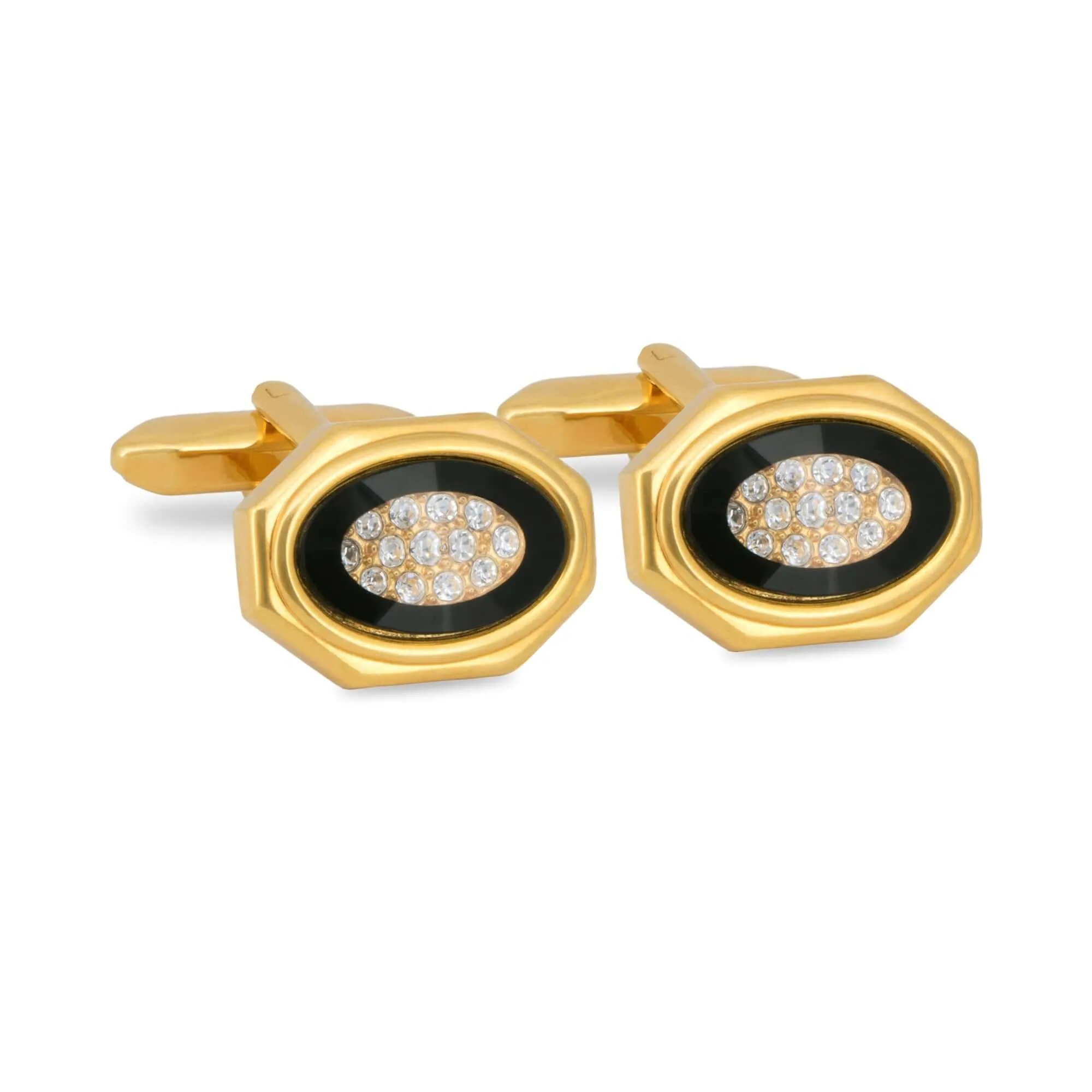 Black Bezel Cufflinks in Gold with Crystal Details (Online Exclusive)