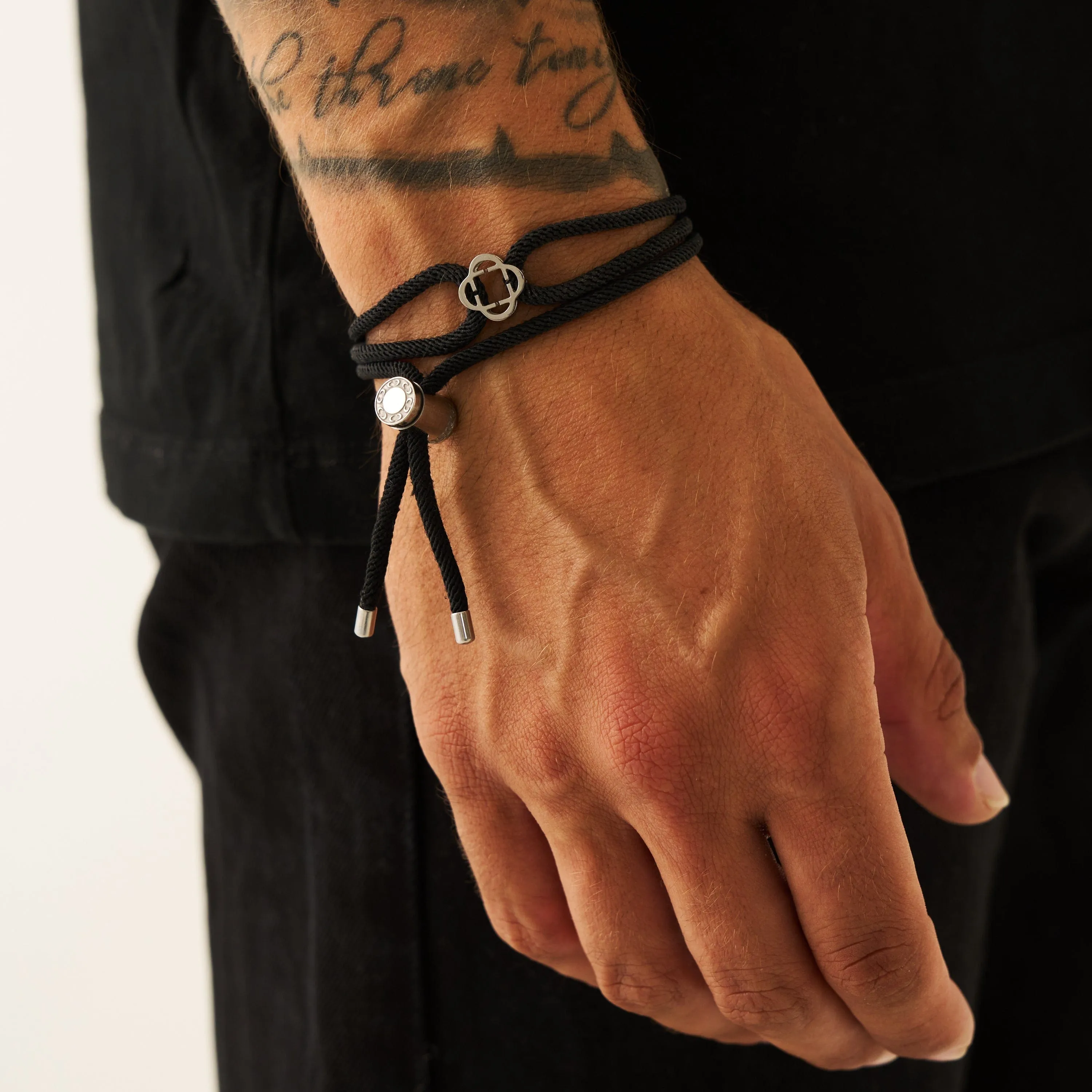 Black Cord Toggle Bracelet (Silver)
