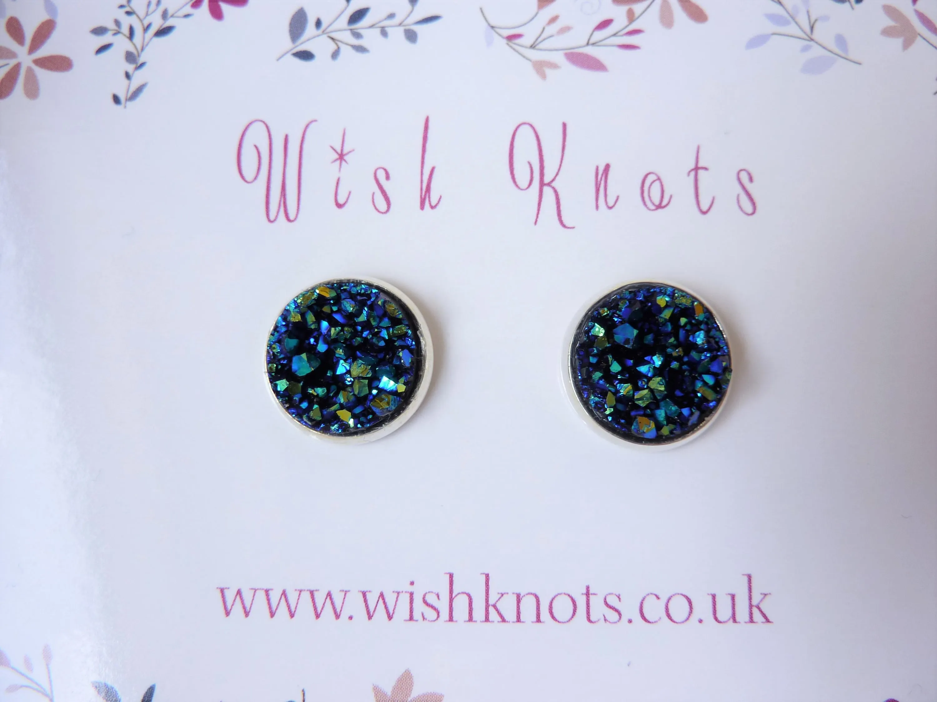 Black Rainbow Druzy Stud Earrings - Faux Druzy Studs. Rainbow Jet Earrings