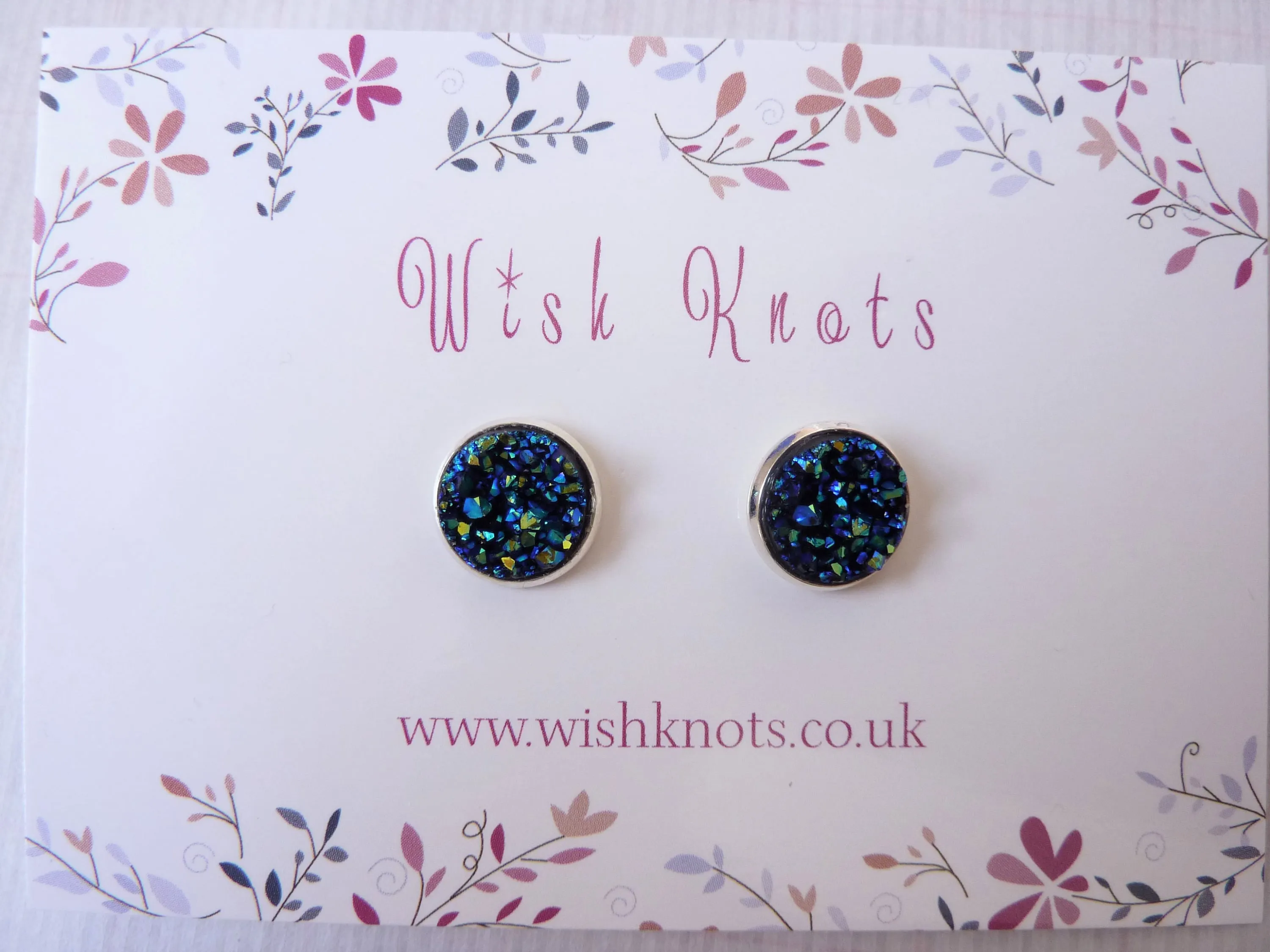Black Rainbow Druzy Stud Earrings - Faux Druzy Studs. Rainbow Jet Earrings