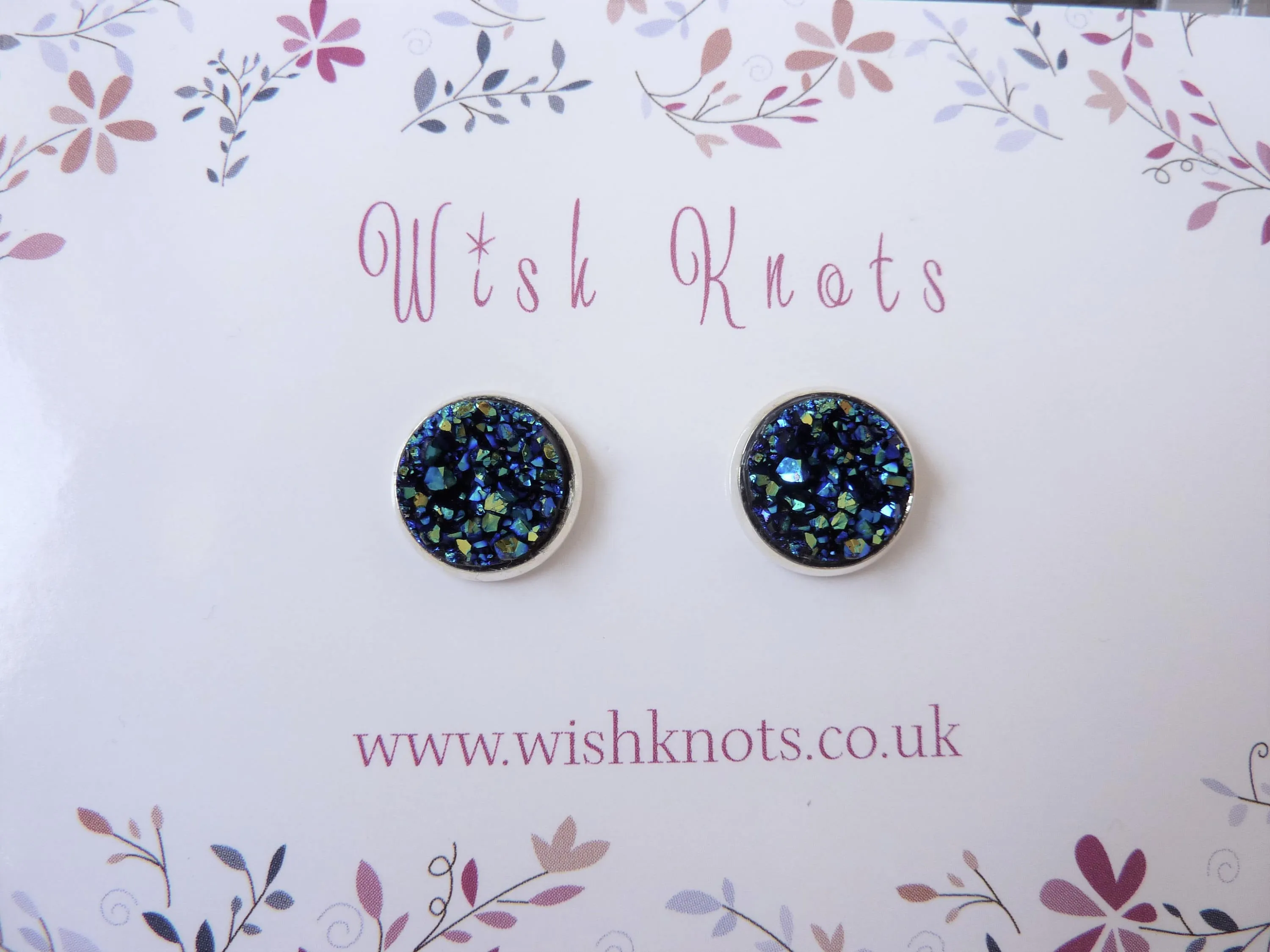 Black Rainbow Druzy Stud Earrings - Faux Druzy Studs. Rainbow Jet Earrings