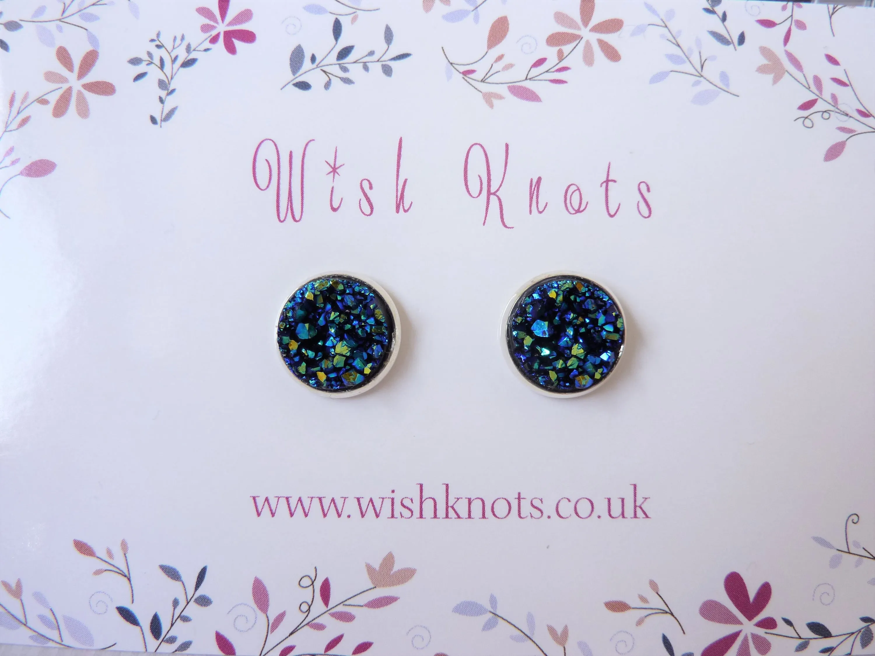Black Rainbow Druzy Stud Earrings - Faux Druzy Studs. Rainbow Jet Earrings