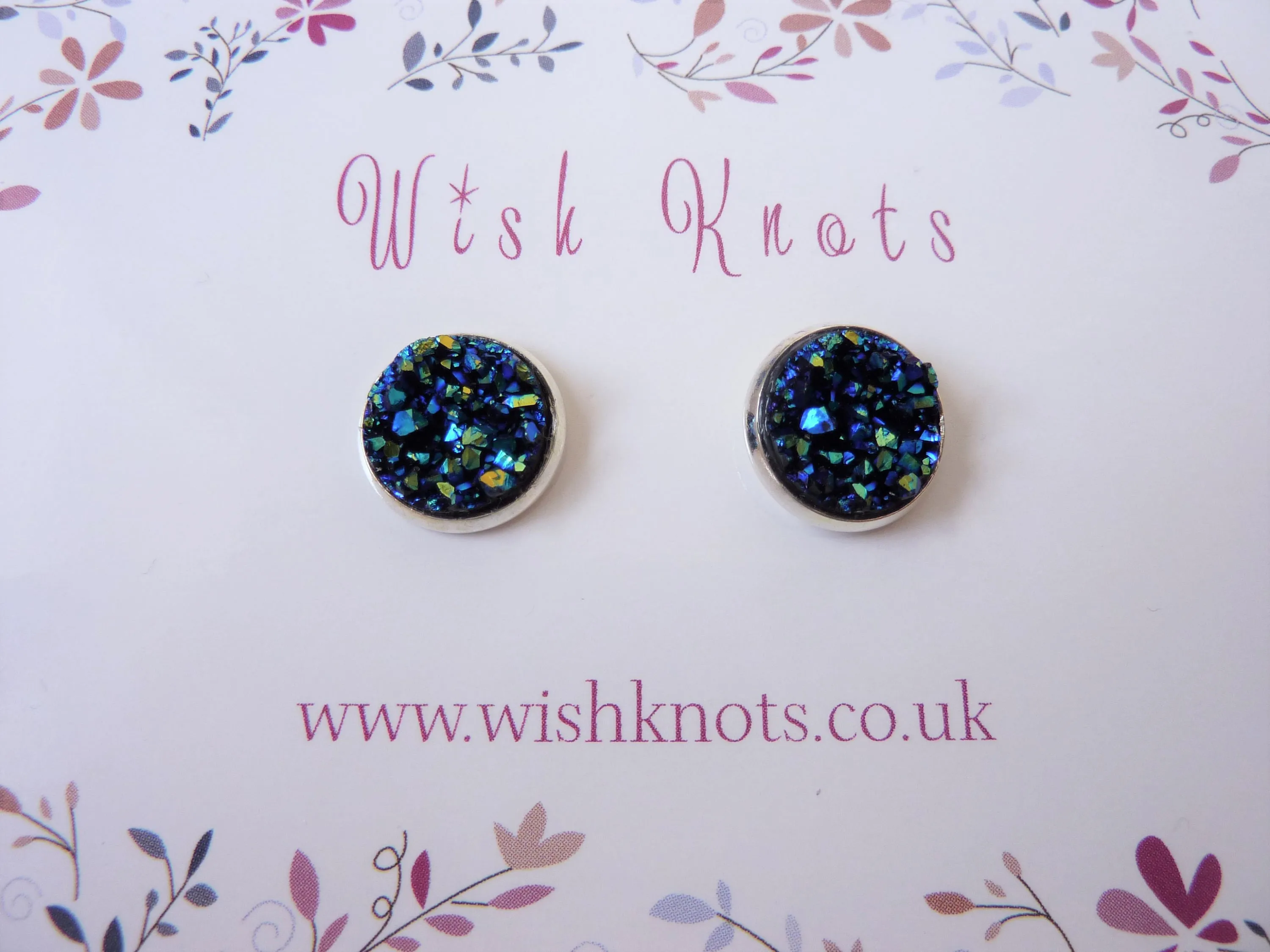 Black Rainbow Druzy Stud Earrings - Faux Druzy Studs. Rainbow Jet Earrings