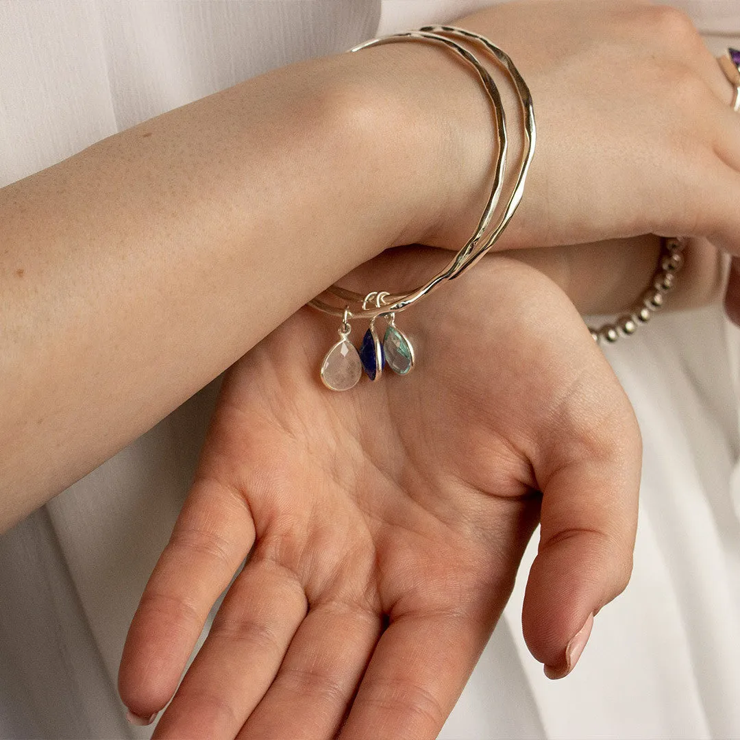 Blue Topaz Charm Bangle | Silver - December
