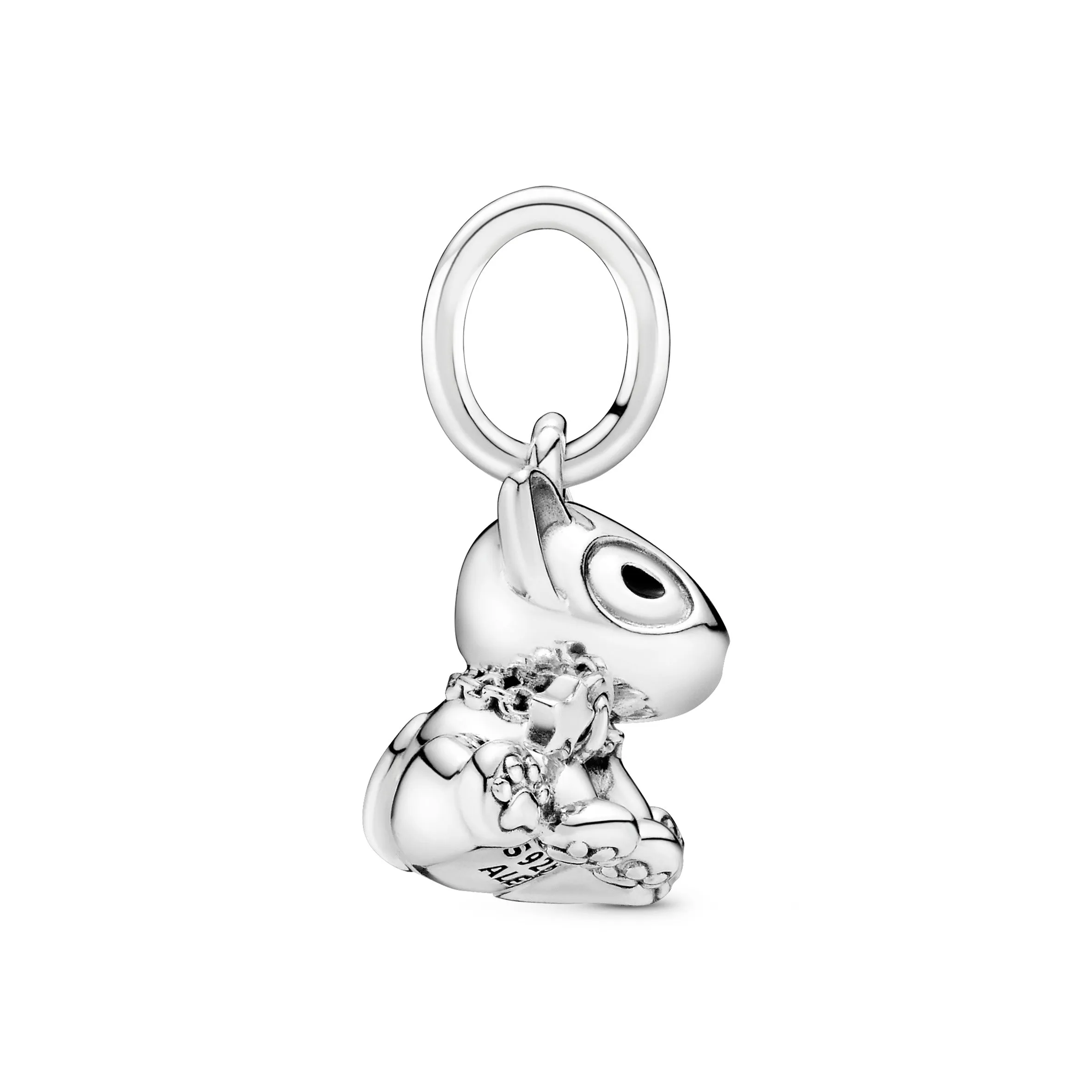 Bull terrier dog silver dangle with black enamel