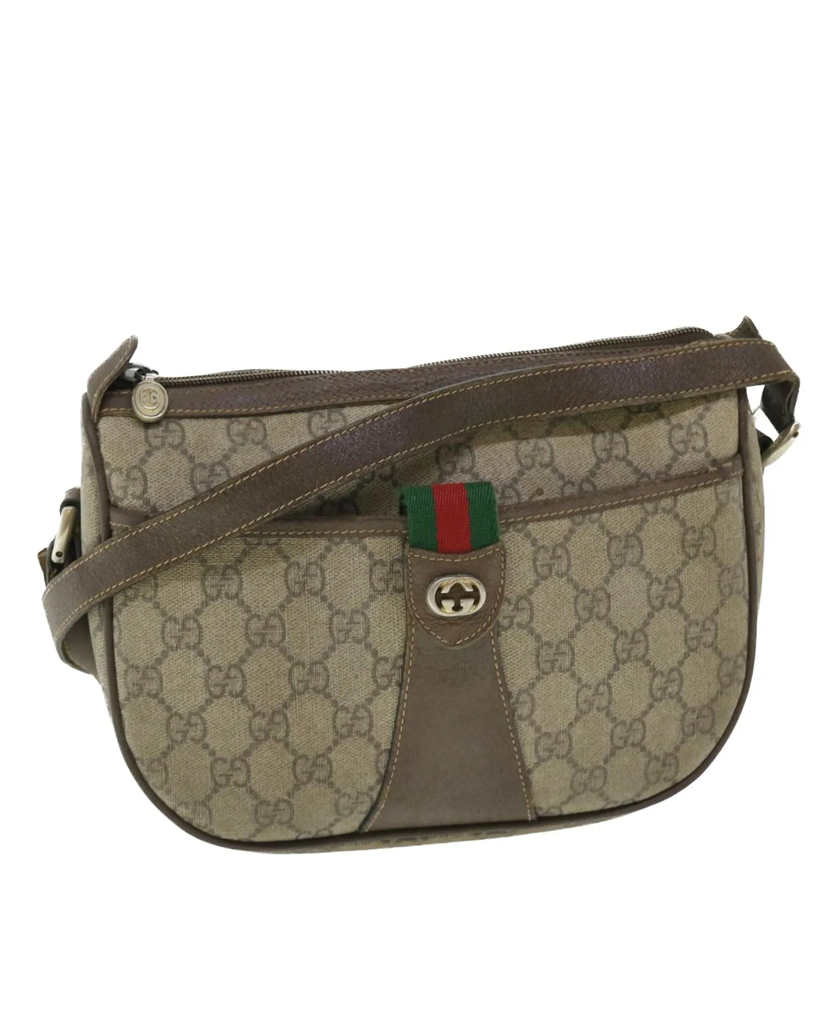 Canvas Shoulder Bag with Red and Beige Accents