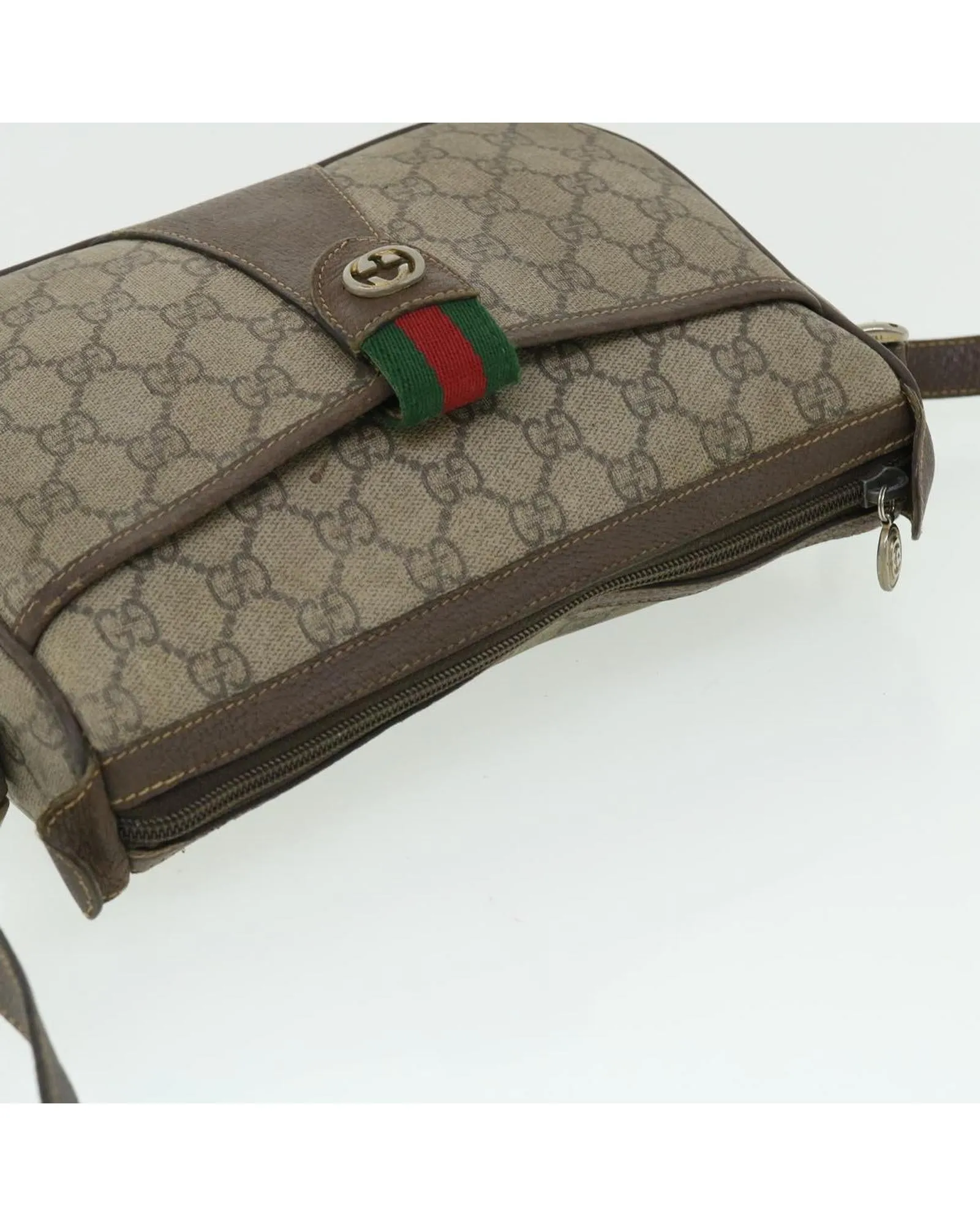 Canvas Shoulder Bag with Red and Beige Accents