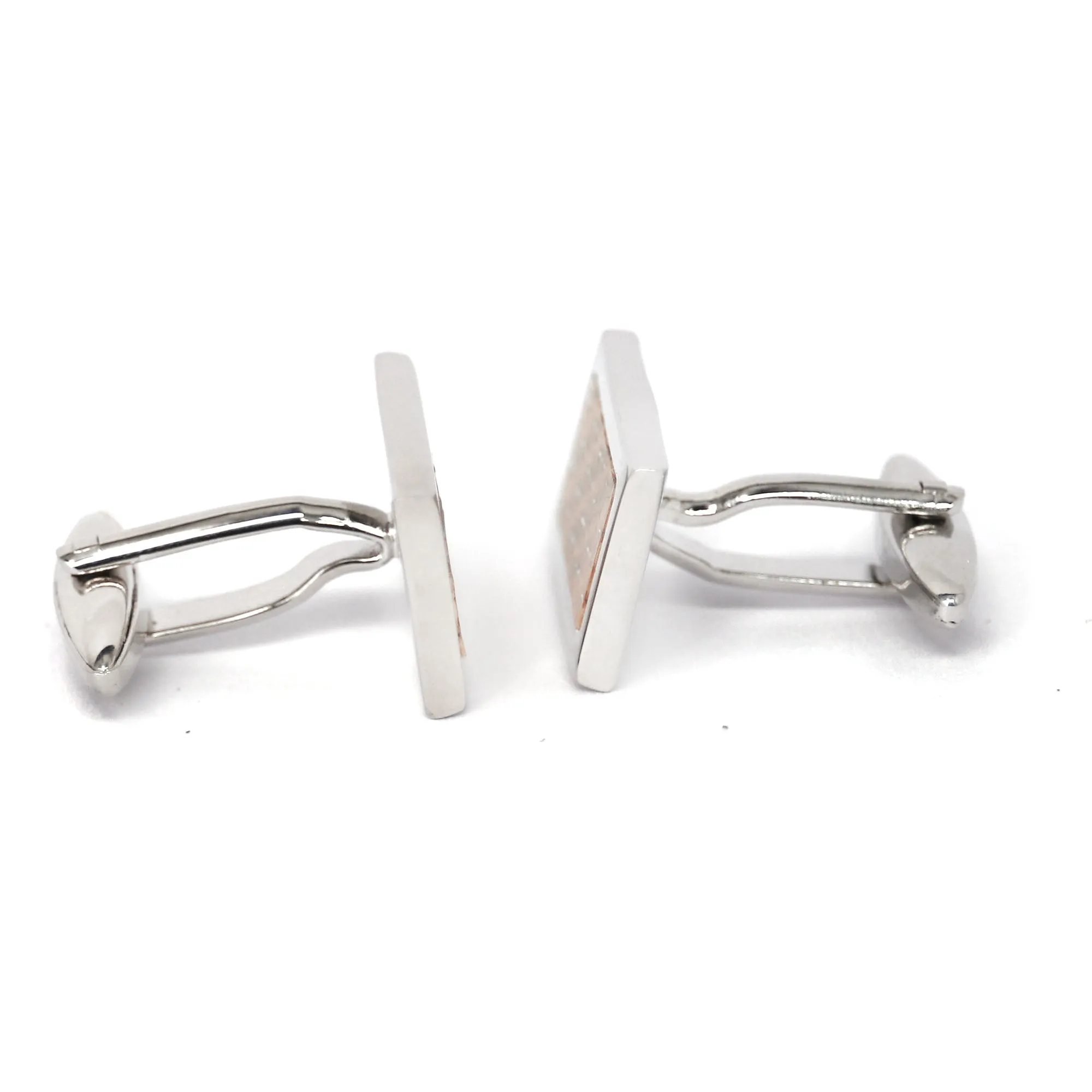 Carbon Fiber Yellow Rectangle Cufflinks in Silver outline