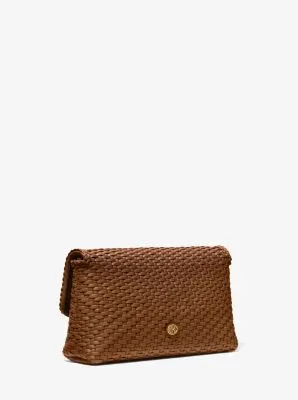 Carole Hand-Woven Leather Foldover Clutch