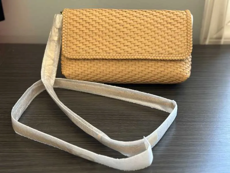 Carole Hand-Woven Leather Foldover Clutch