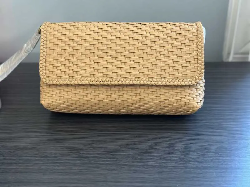 Carole Hand-Woven Leather Foldover Clutch
