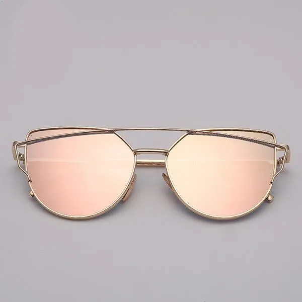 Cat Eye Sunglasses Reflective Vintage Metal Glasses