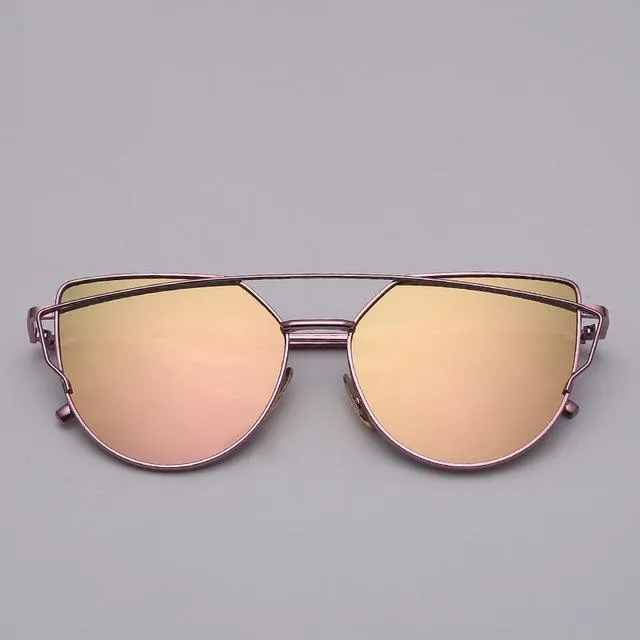 Cat Eye Sunglasses Reflective Vintage Metal Glasses
