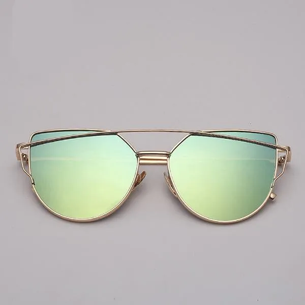 Cat Eye Sunglasses Reflective Vintage Metal Glasses