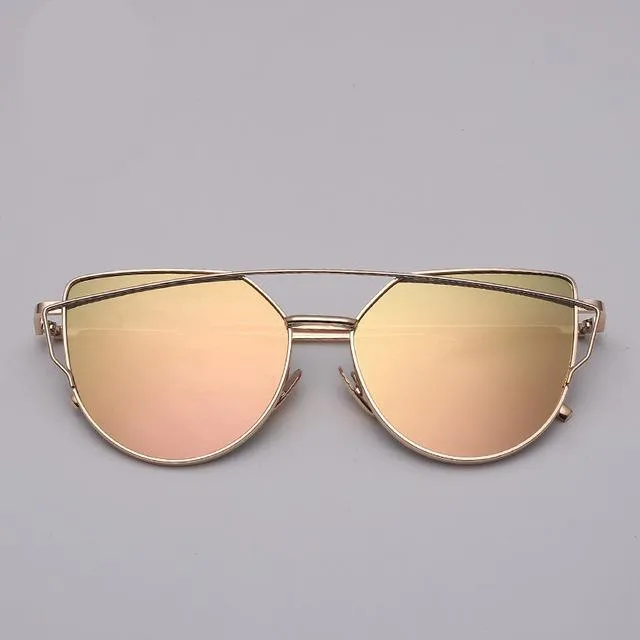 Cat Eye Sunglasses Reflective Vintage Metal Glasses