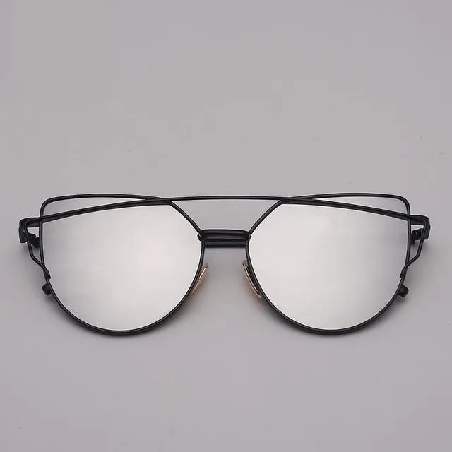 Cat Eye Sunglasses Reflective Vintage Metal Glasses