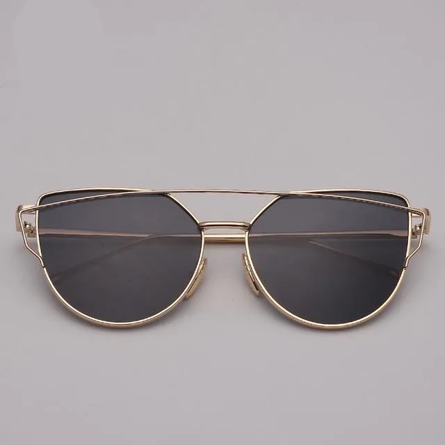 Cat Eye Sunglasses Reflective Vintage Metal Glasses