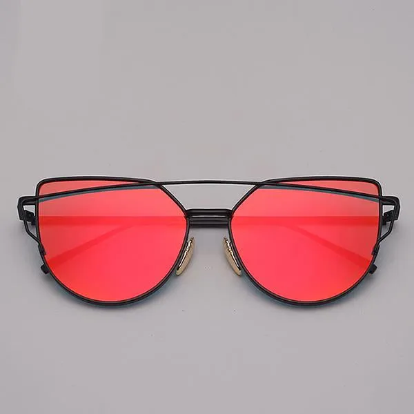 Cat Eye Sunglasses Reflective Vintage Metal Glasses