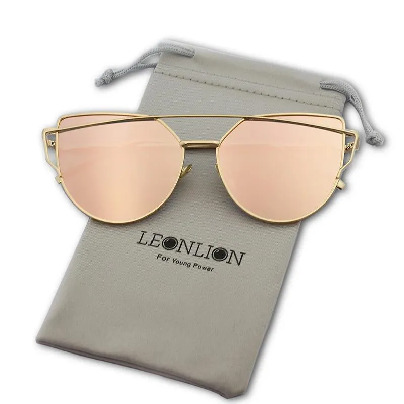 Cat Eye Sunglasses Reflective Vintage Metal Glasses