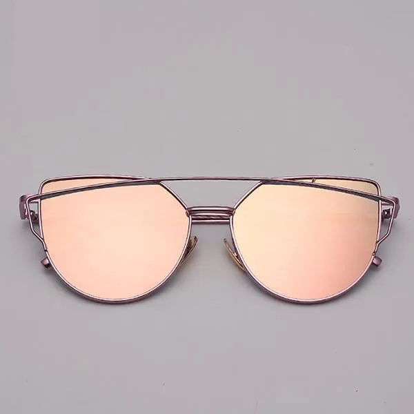 Cat Eye Sunglasses Reflective Vintage Metal Glasses