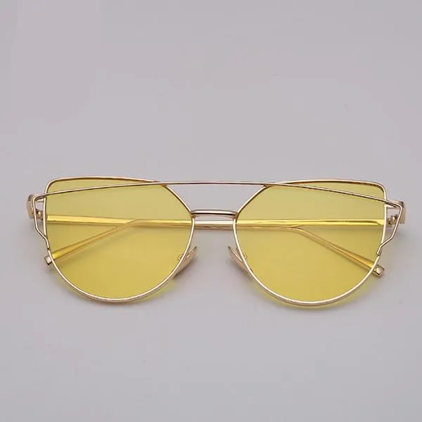 Cat Eye Sunglasses Reflective Vintage Metal Glasses