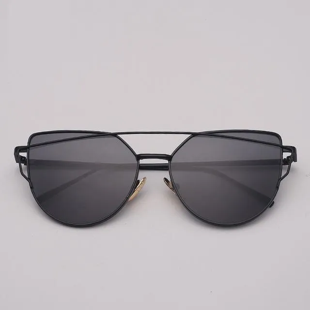Cat Eye Sunglasses Reflective Vintage Metal Glasses