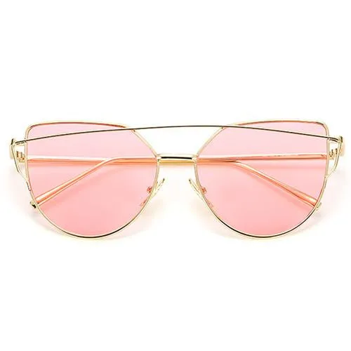 Cat Eye Sunglasses Reflective Vintage Metal Glasses