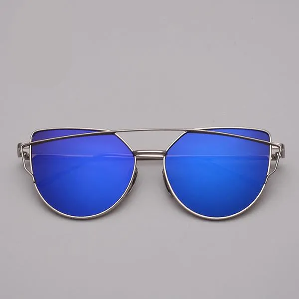 Cat Eye Sunglasses Reflective Vintage Metal Glasses