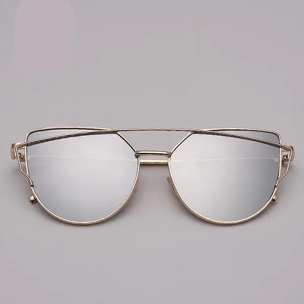 Cat Eye Sunglasses Reflective Vintage Metal Glasses