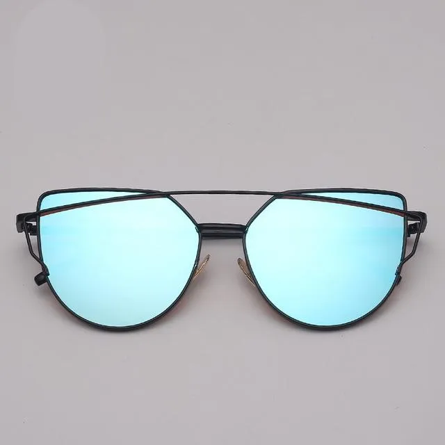 Cat Eye Sunglasses Reflective Vintage Metal Glasses
