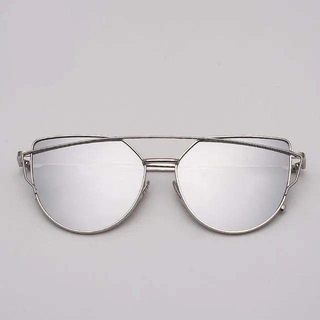 Cat Eye Sunglasses Reflective Vintage Metal Glasses